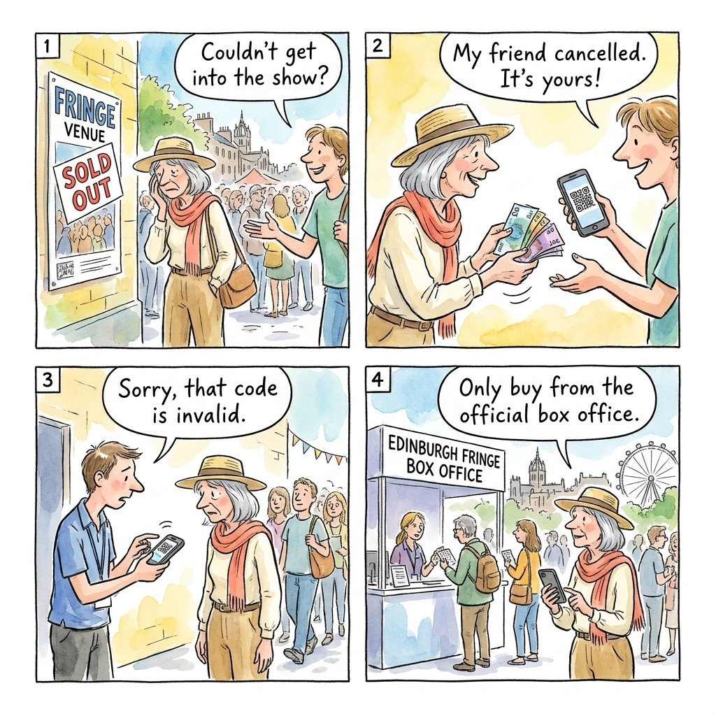 Fringe Festival Ticket Fraud — comic illustration
