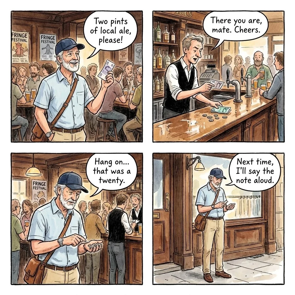 The Grassmarket Fringe Short-Change — comic illustration