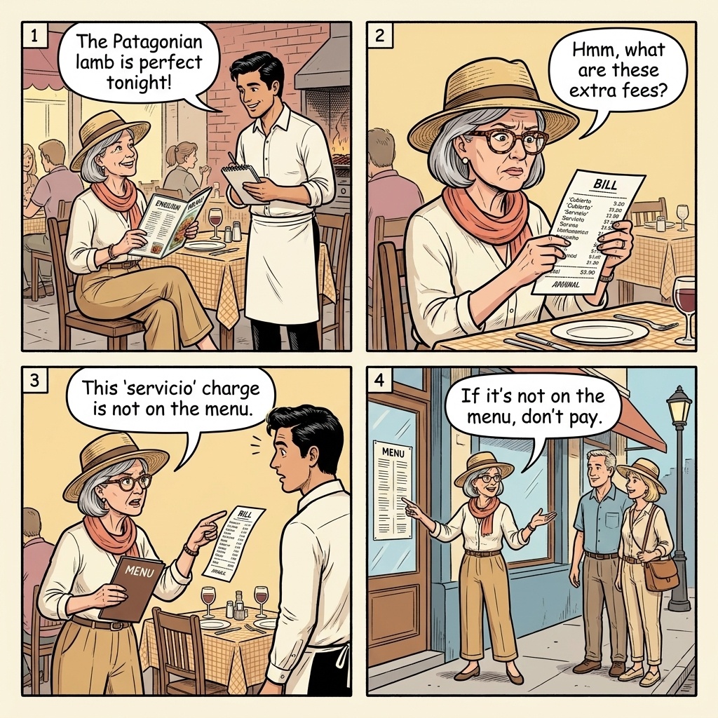 El Calafate Restaurant Dual-Pricing & Bill-Padding — comic illustration