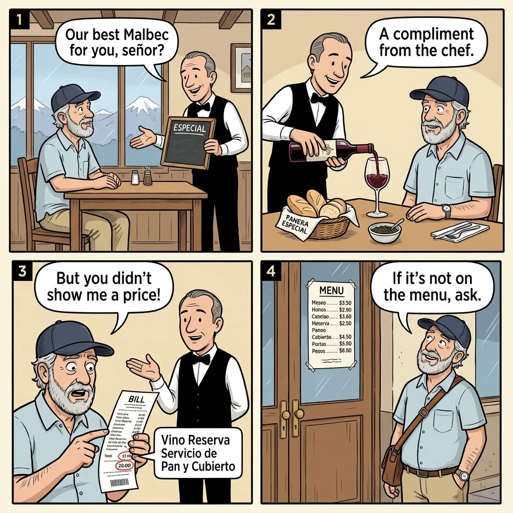 El Calafate Restaurant Dual-Pricing & Bill-Padding — comic illustration