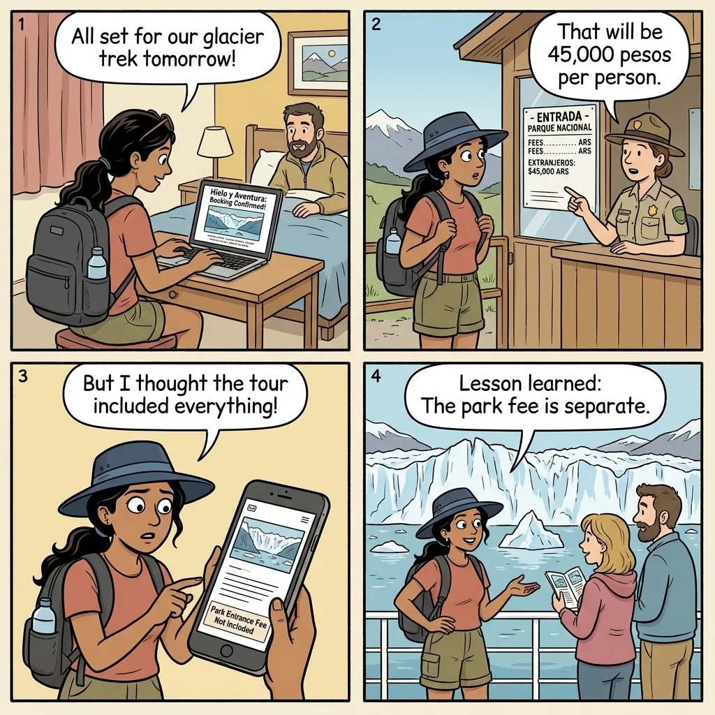 Los Glaciares National Park Entrance Surprise & 'Tour Includes Everyth — comic illustration