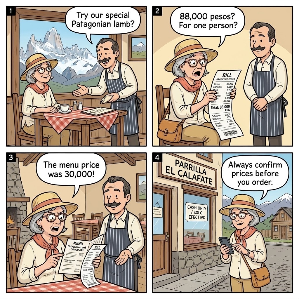 Parrilla La Oveja Negra & El Chaltén Restaurant Bill-Padding — comic illustration