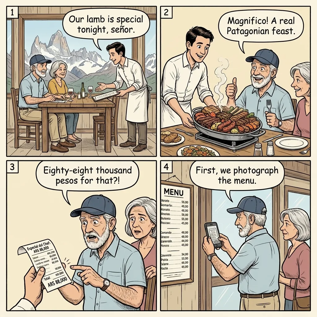 Parrilla La Oveja Negra & El Chaltén Restaurant Bill-Padding — comic illustration