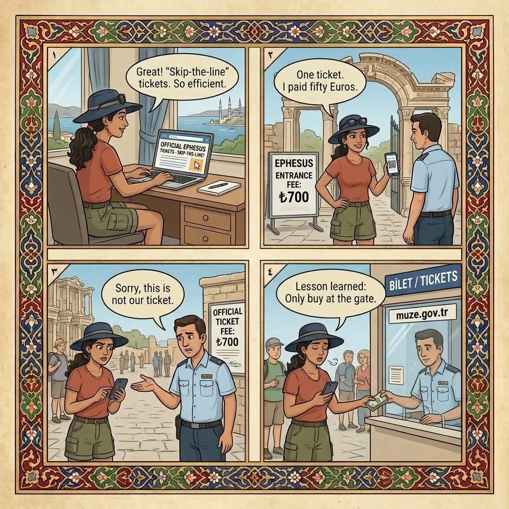 The Fake Skip-the-Line Ticket Site — comic illustration