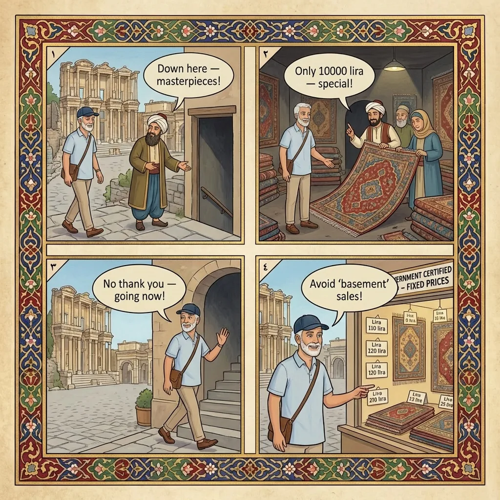 The Selçuk Basement Carpet Sale — comic illustration