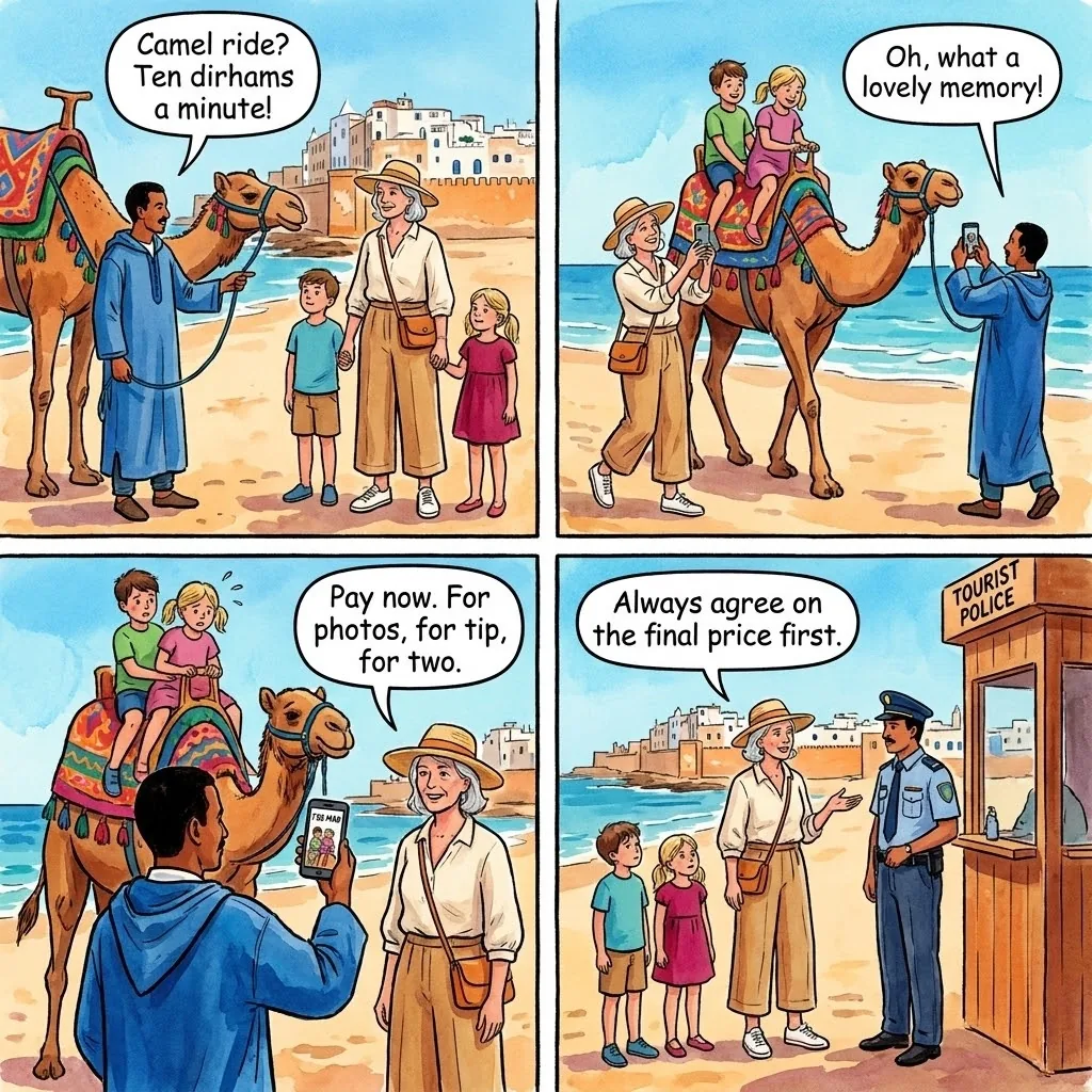 Beach Camel Ride Bait-and-Switch — comic illustration
