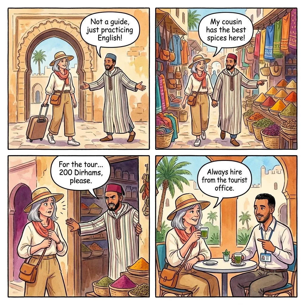 Bab Doukkala Fake Medina Guide — comic illustration