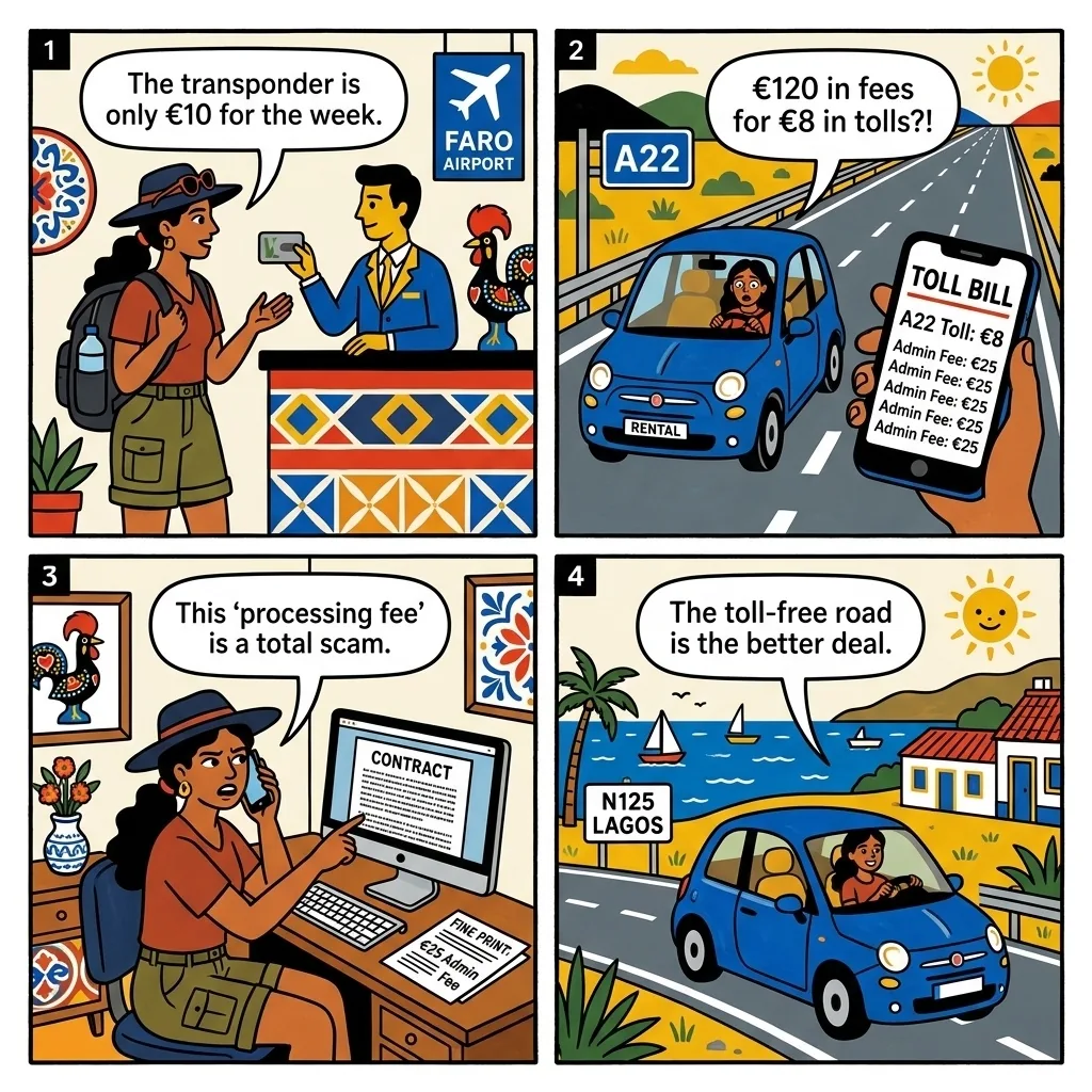 Algarve Toll (Via Verde) Rental Car Double-Billing — comic illustration