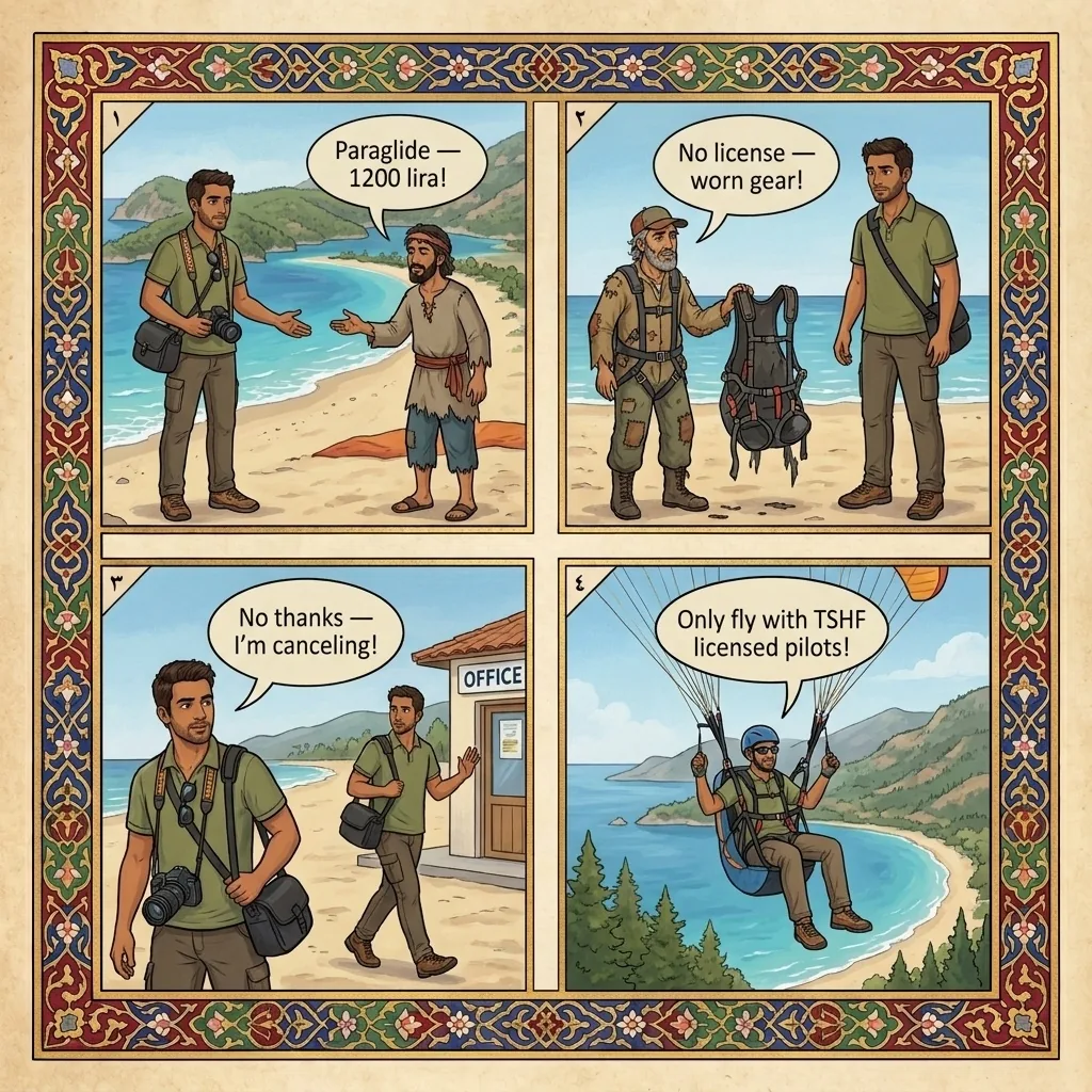 The Babadağ Paragliding Bait-and-Switch — comic illustration