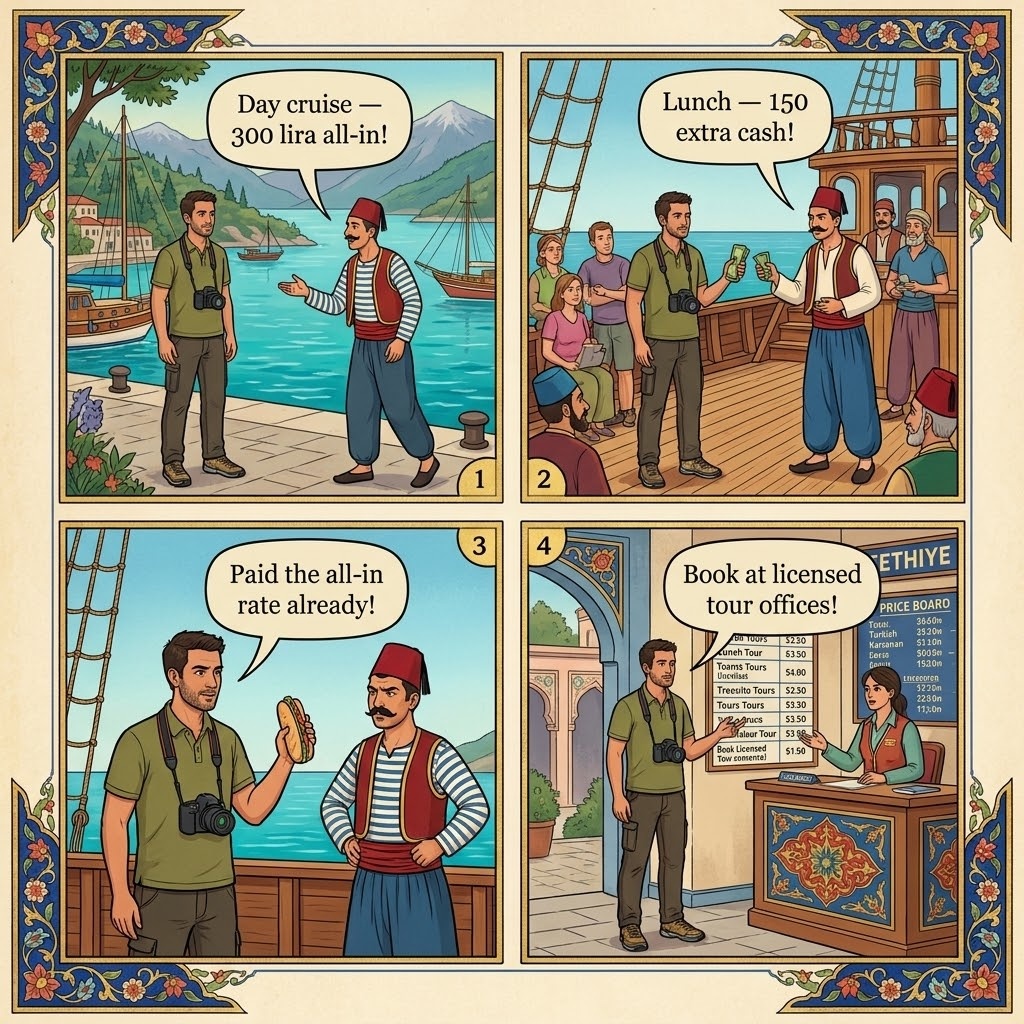12 Islands Boat Tour Bundling & Hidden Charges — comic illustration