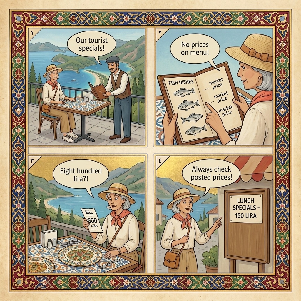 Tuesday Market & Old Town 'Tourist Price' Menu Inflation — comic illustration