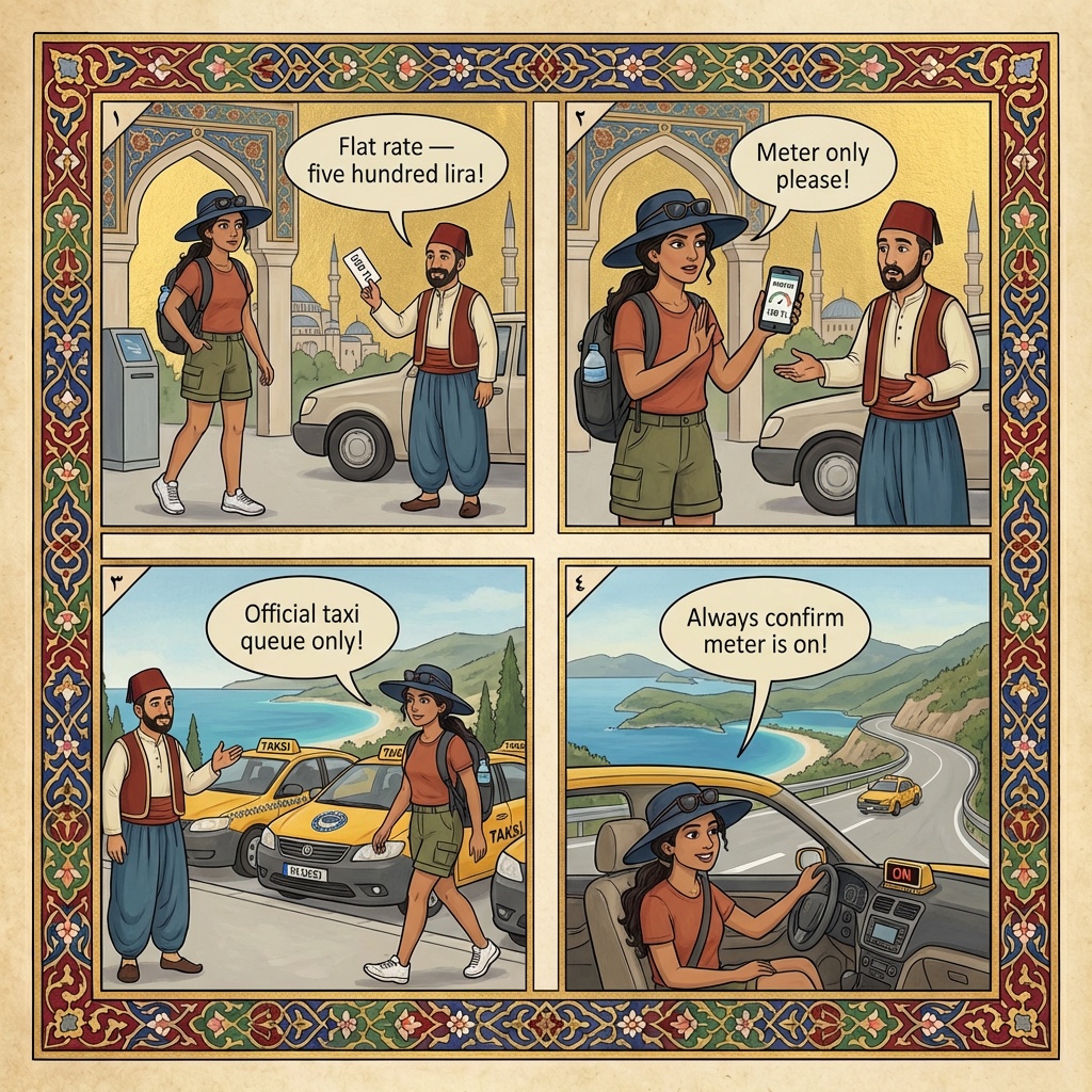 Dalaman Airport & Ölüdeniz Transfer Overcharge — comic illustration