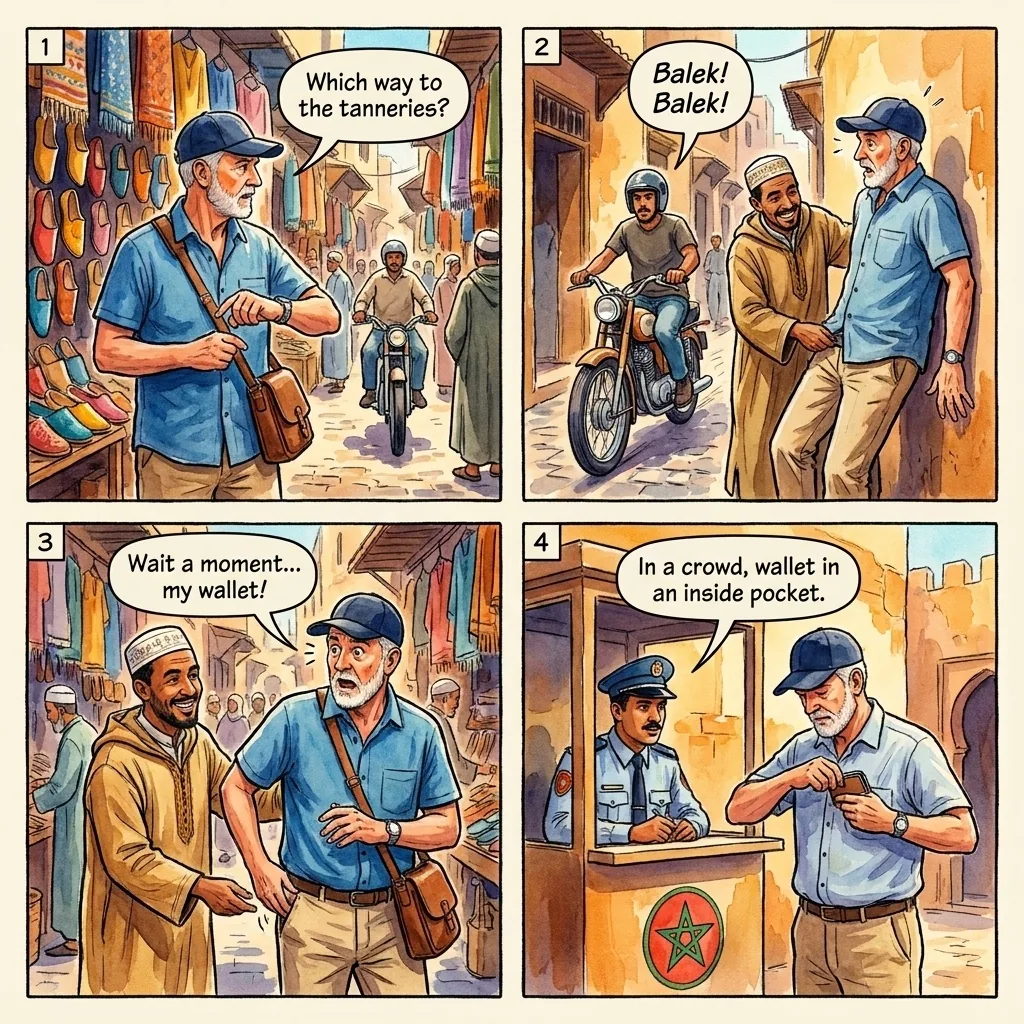 Moped Navigation Chaos (Deliberate Disorientation) — comic illustration