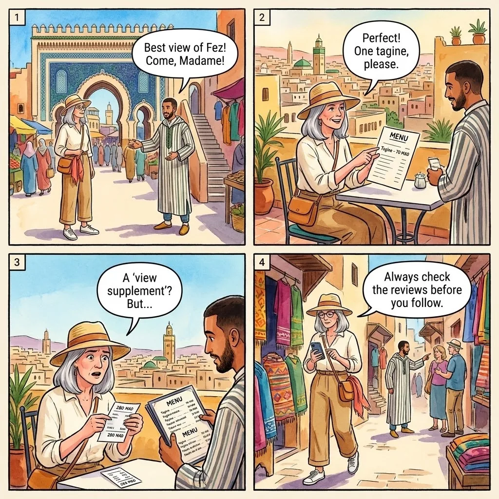 Overpriced Restaurant with Hidden Charges — comic illustration