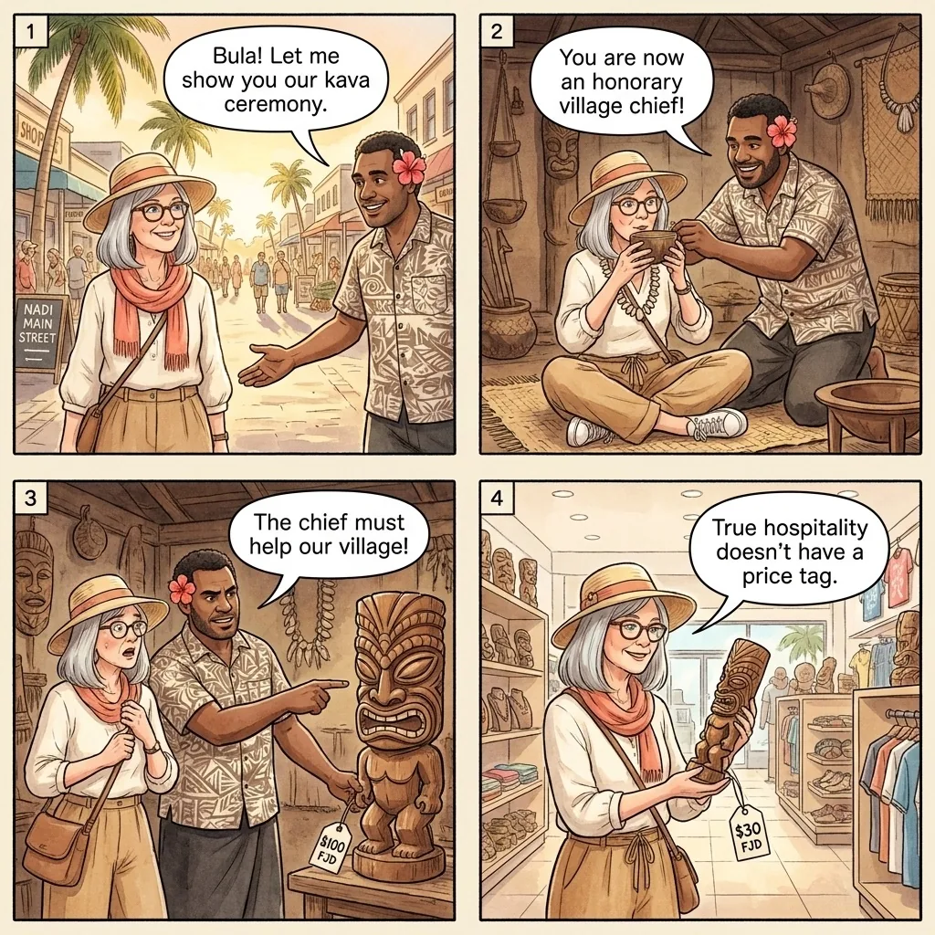The Nadi 'Bula Welcome' Kava Shop Walk — comic illustration