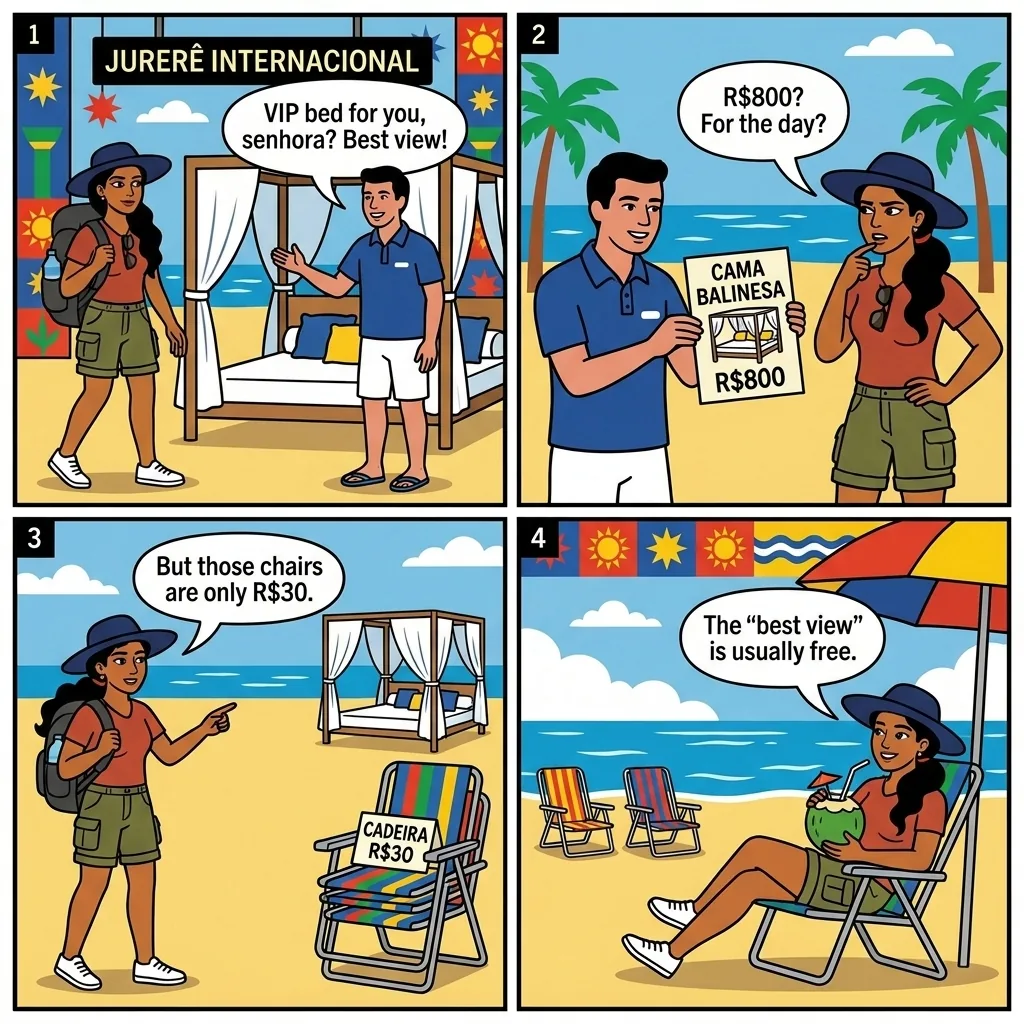 The Jurerê R$800 Cama Balinesa — comic illustration