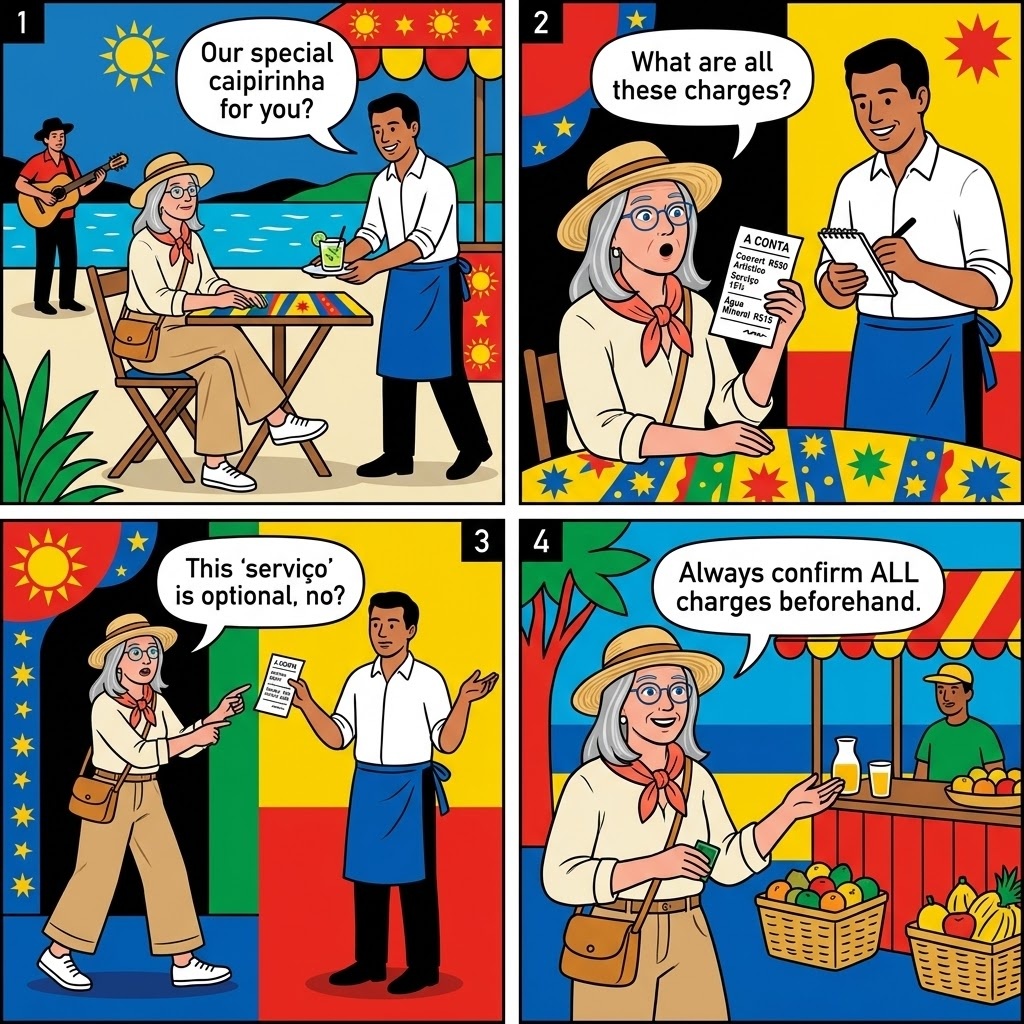 Florianópolis Lagoa da Conceição Restaurant Couvert + Serviço Padding — comic illustration