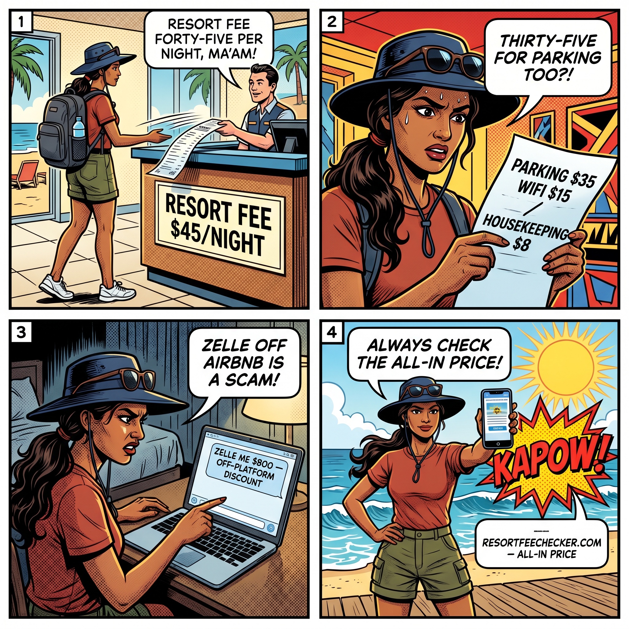 Fort Lauderdale Beach Hotel 'Resort Fee' & Las Olas STR Surcharge Scam — comic illustration