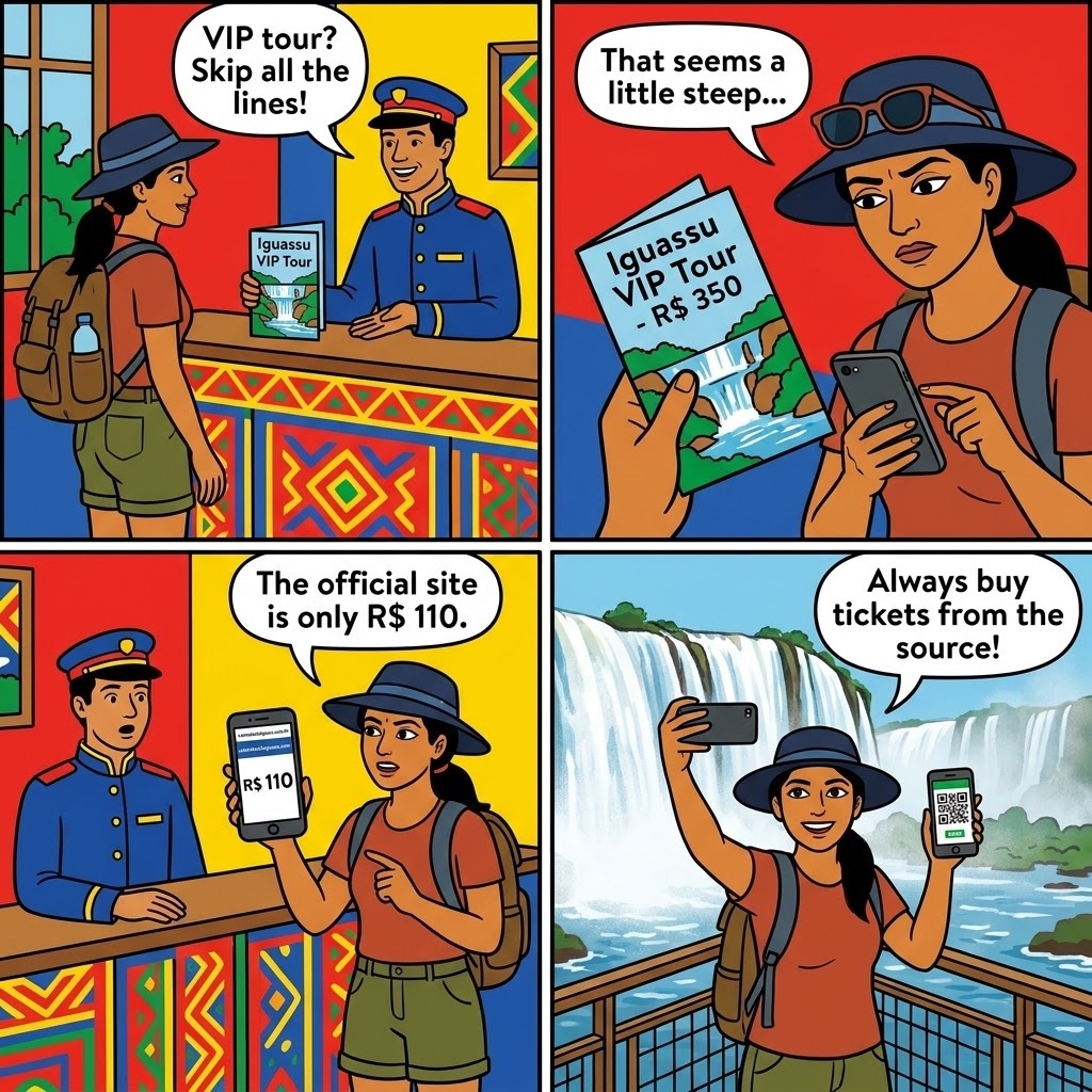Parque Nacional do Iguaçu (Brazilian Side) Tour Commission & Skip-the-Line Fraud — comic illustration