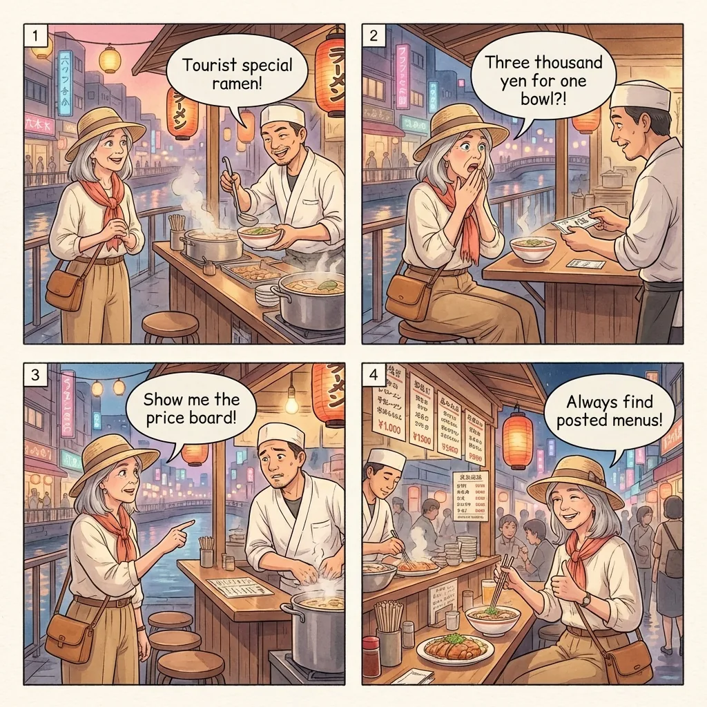 The Nakasu Yatai Foreign-Tourist Overcharge — comic illustration