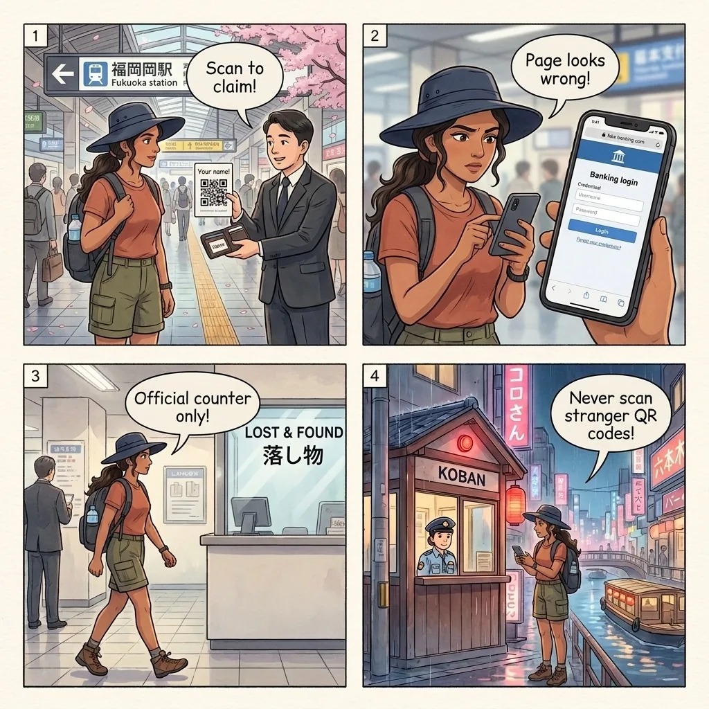 The Fukuoka Station Phishing Approach — comic illustration