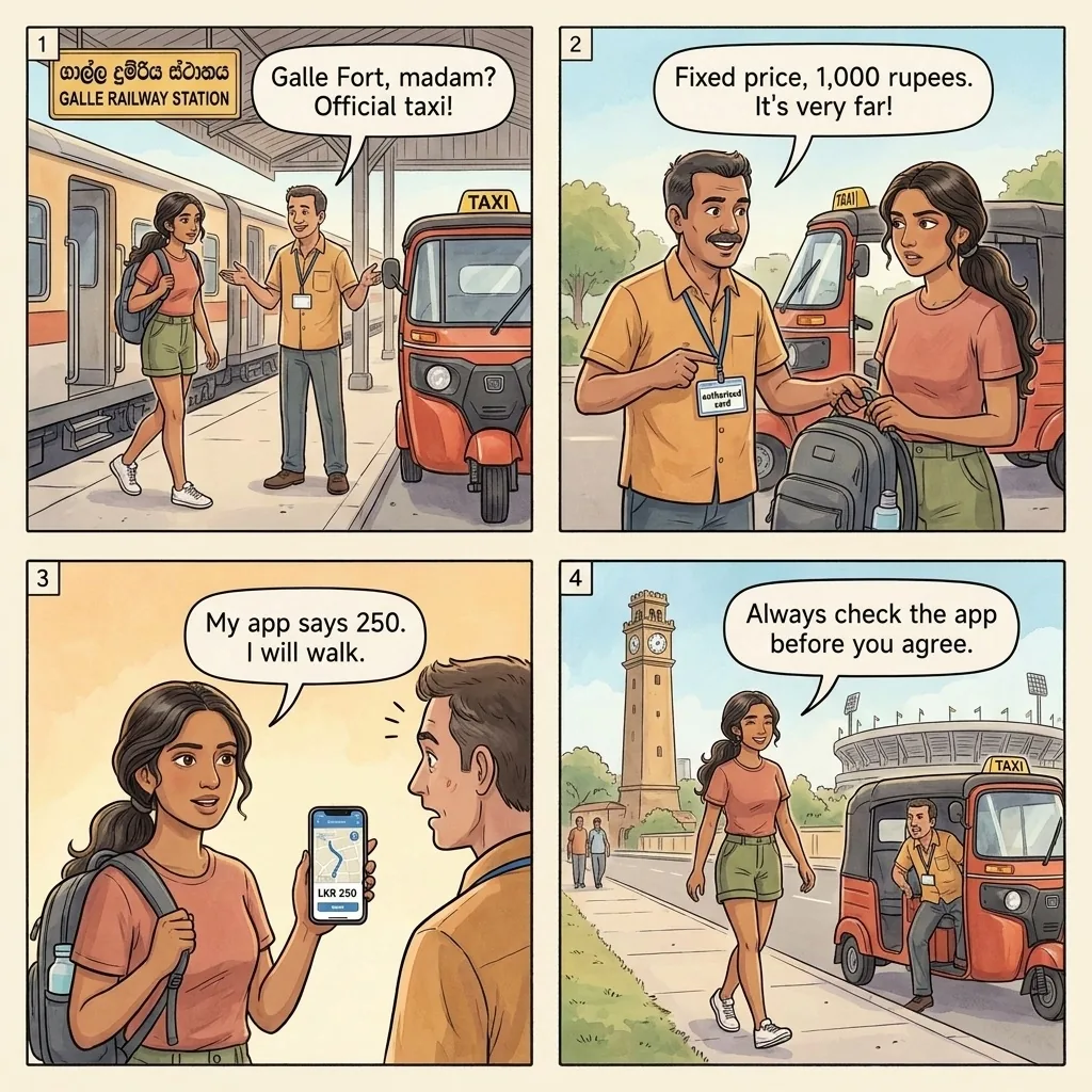 The Galle Railway Station Tuk-Tuk Inflated Quote — comic illustration