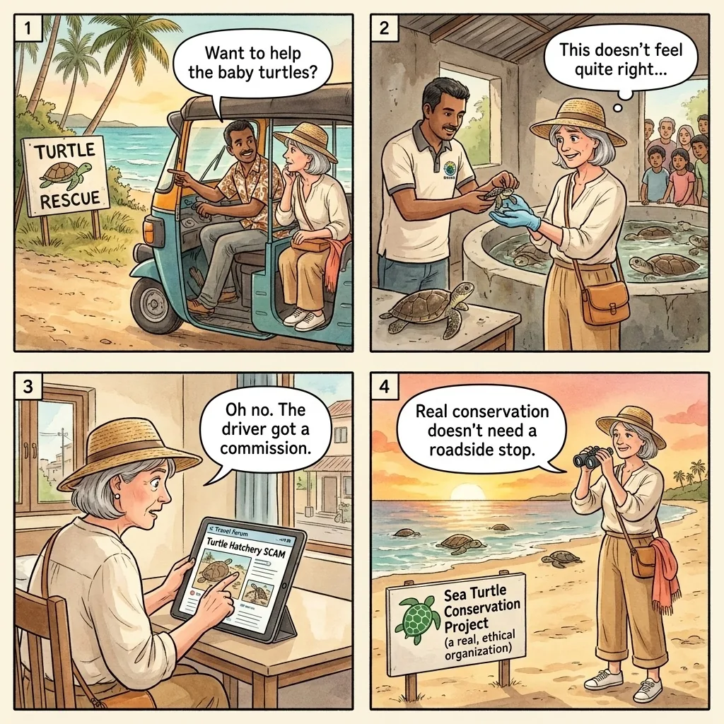 The Galle Turtle-Hatchery Commission Visit — comic illustration
