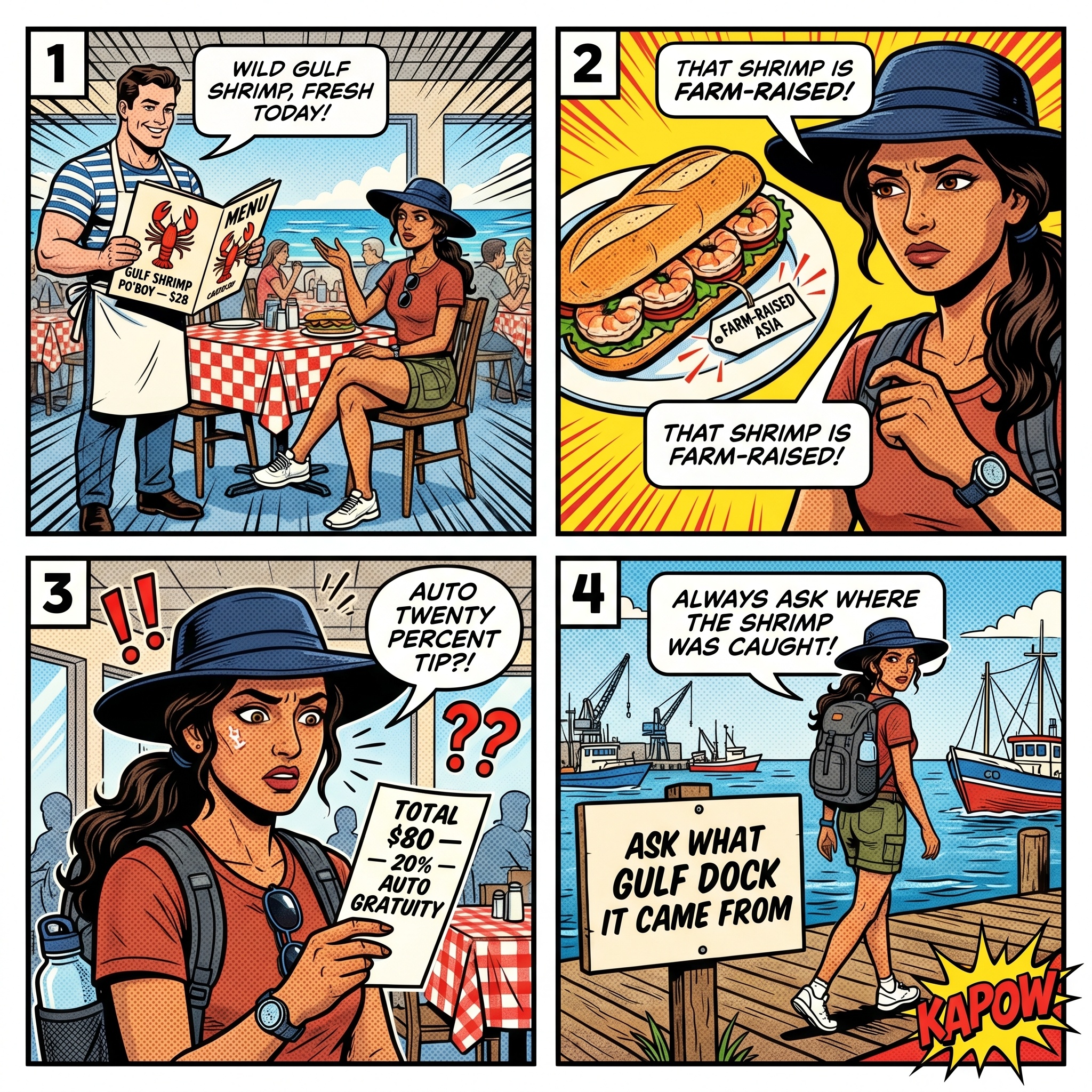 Galveston Gulf Coast Shrimp & Seafood Restaurant Fraud — comic illustration