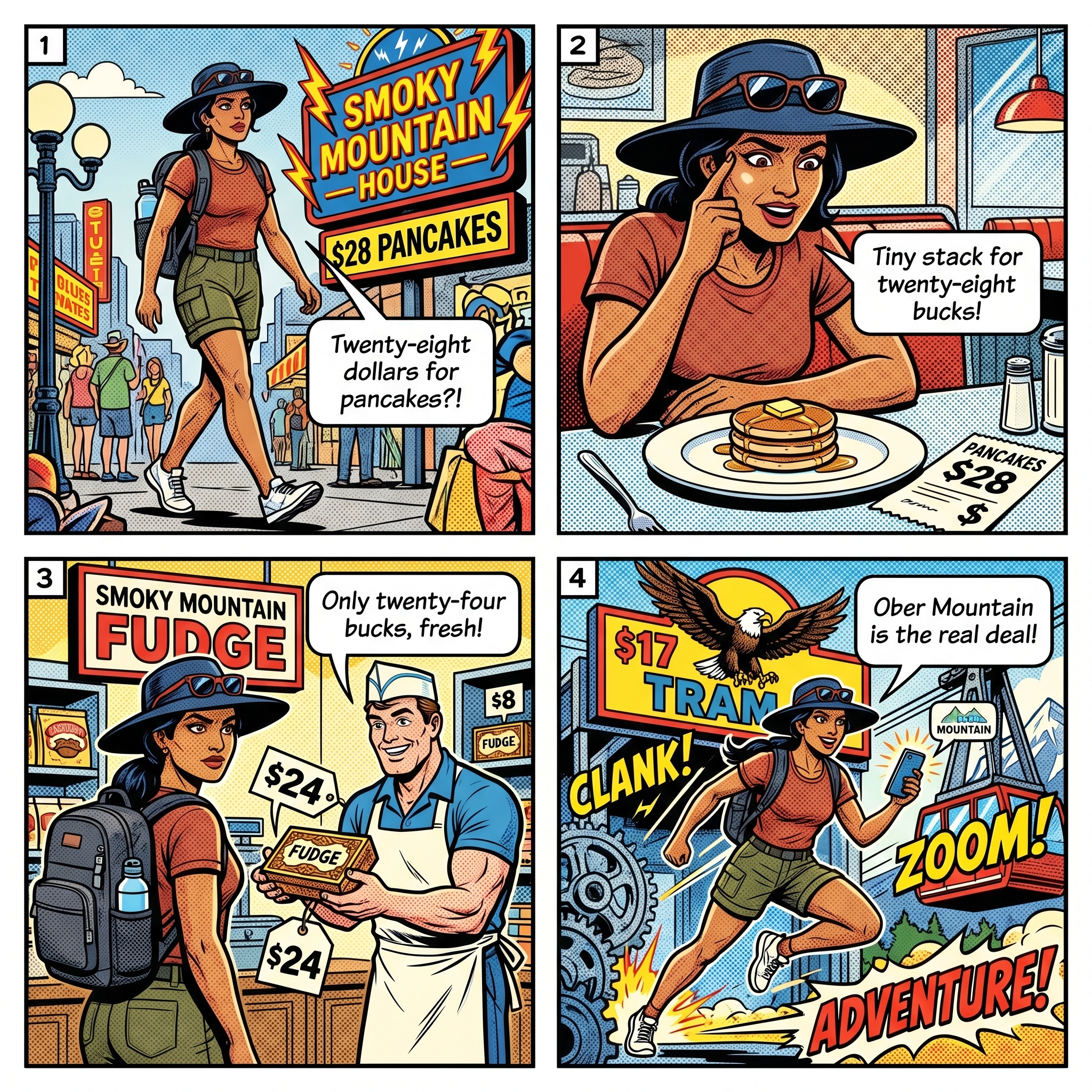 Gatlinburg Parkway Tourist-Trap Restaurant & Attraction Overcharge — comic illustration