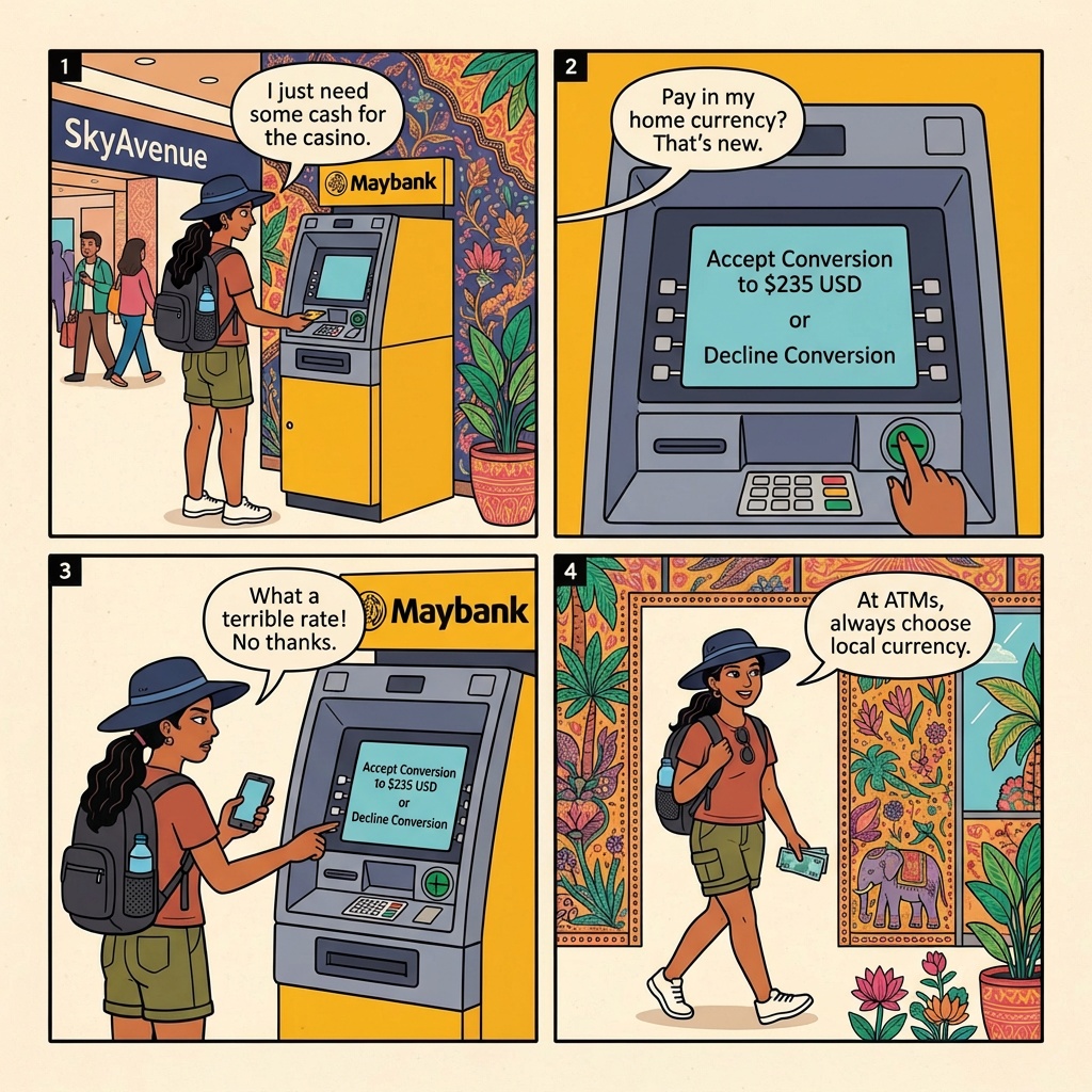 ATM DCC 'Home-Currency Conversion' Markup at Resorts World & Gohtong Jaya — comic illustration