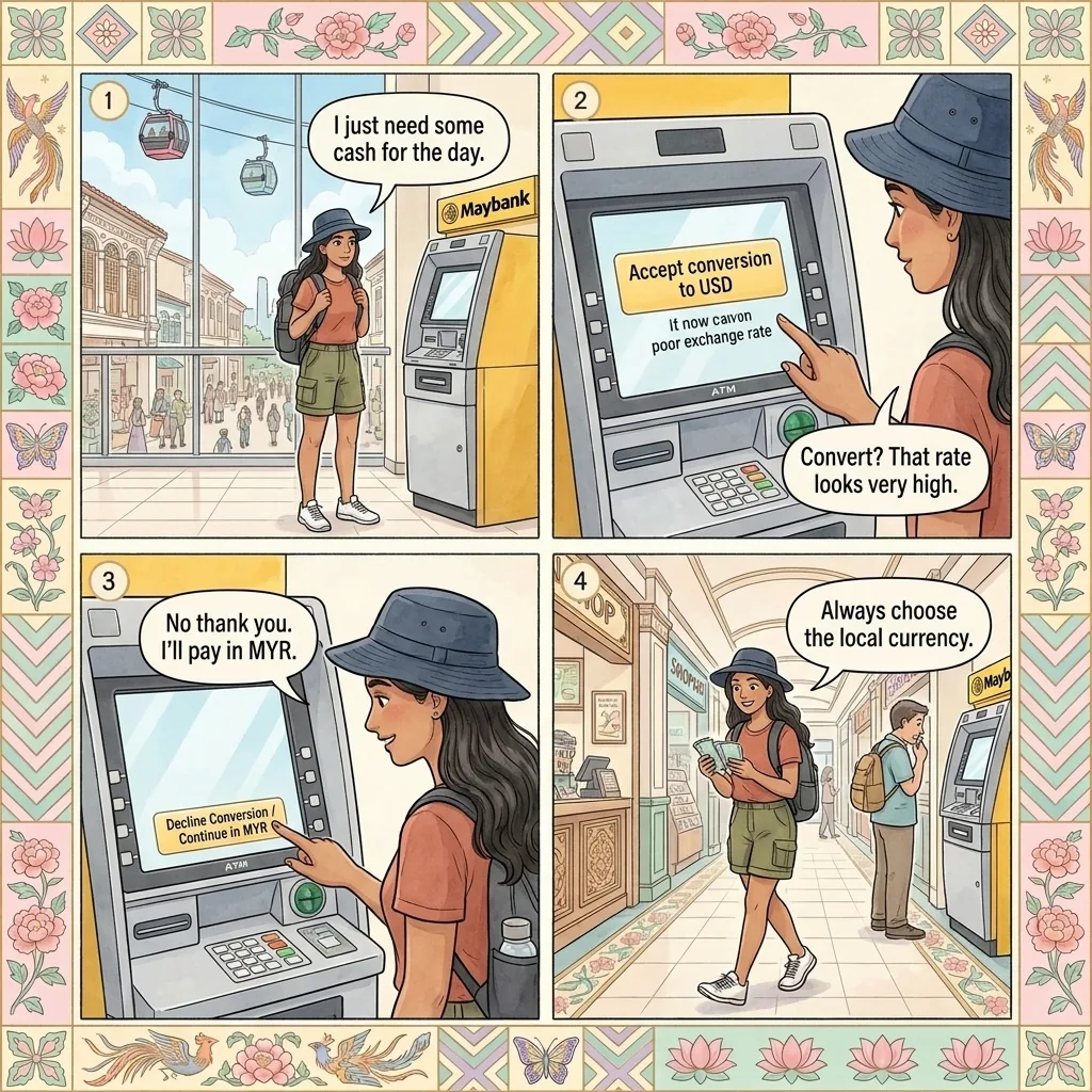 ATM DCC 'Home-Currency Conversion' Markup at Resorts World & Gohtong Jaya — comic illustration