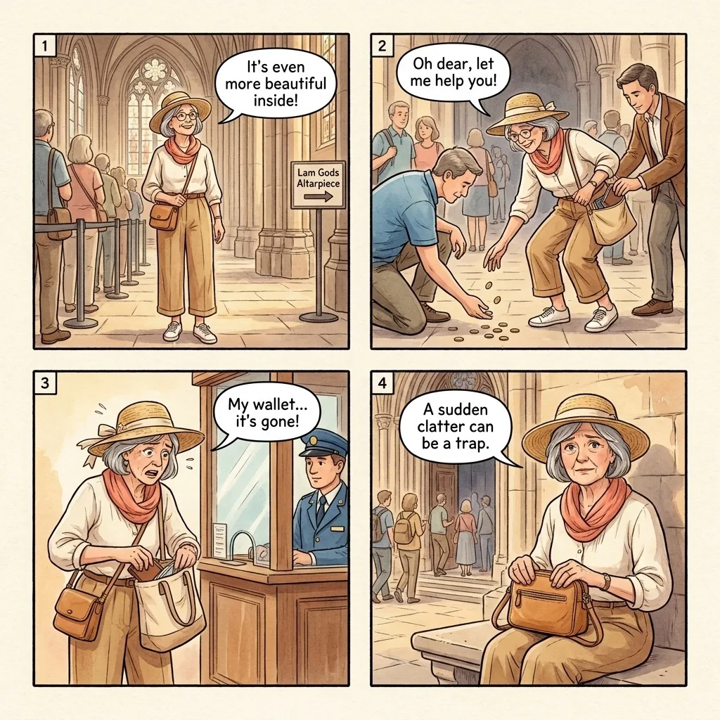 The Pickpocket Distraction at Sint-Baafskathedraal — comic illustration