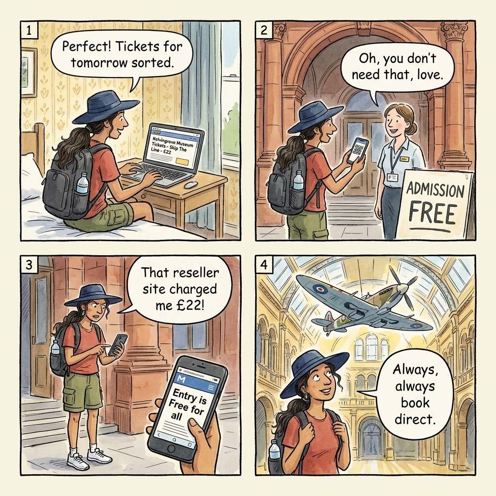 Kelvingrove Museum 'Paid Entry' Reseller Confusion — The Museum Is FREE — comic illustration