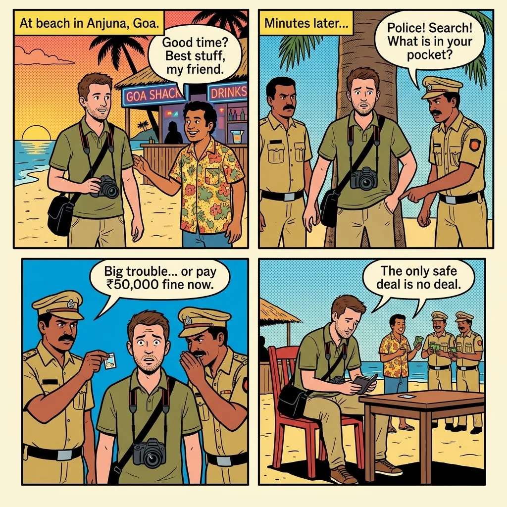 Drug Sting and Police Bribe Setup — comic illustration
