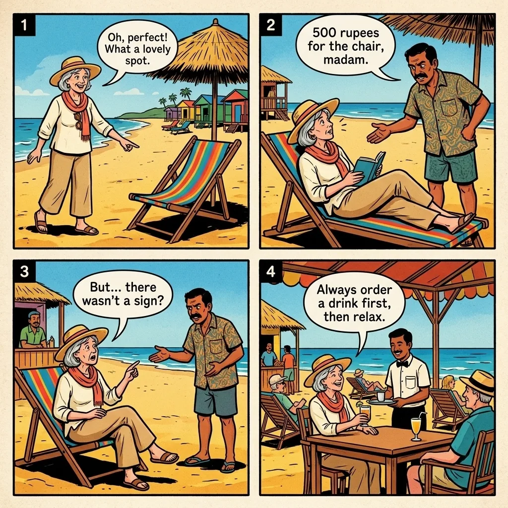 Beach Shack Chair and Umbrella Ambush — comic illustration