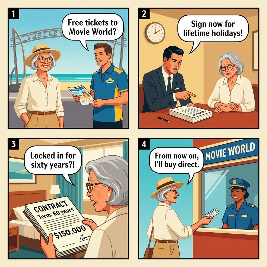 Wyndham / Timeshare 'Free Theme Park Tickets' Presentation — comic illustration