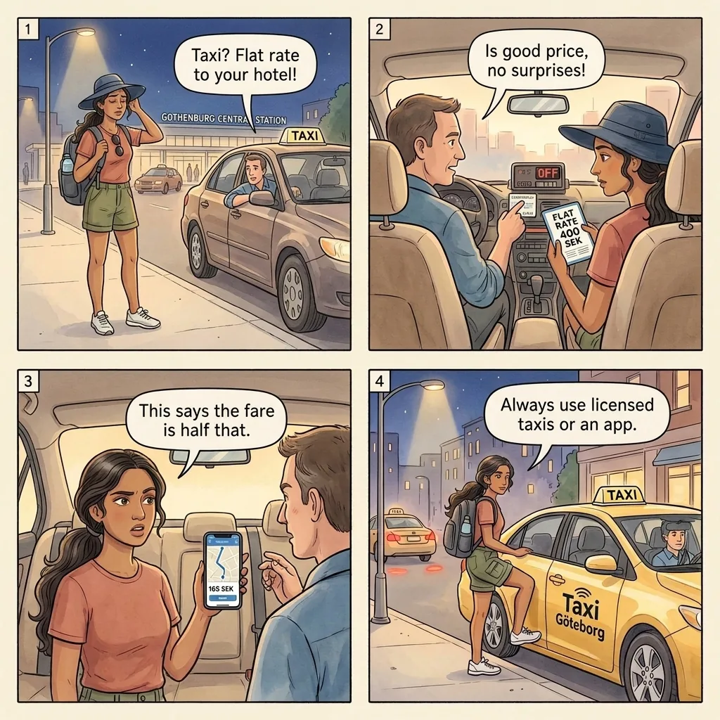 The Unlicensed Taxi Overcharge — comic illustration