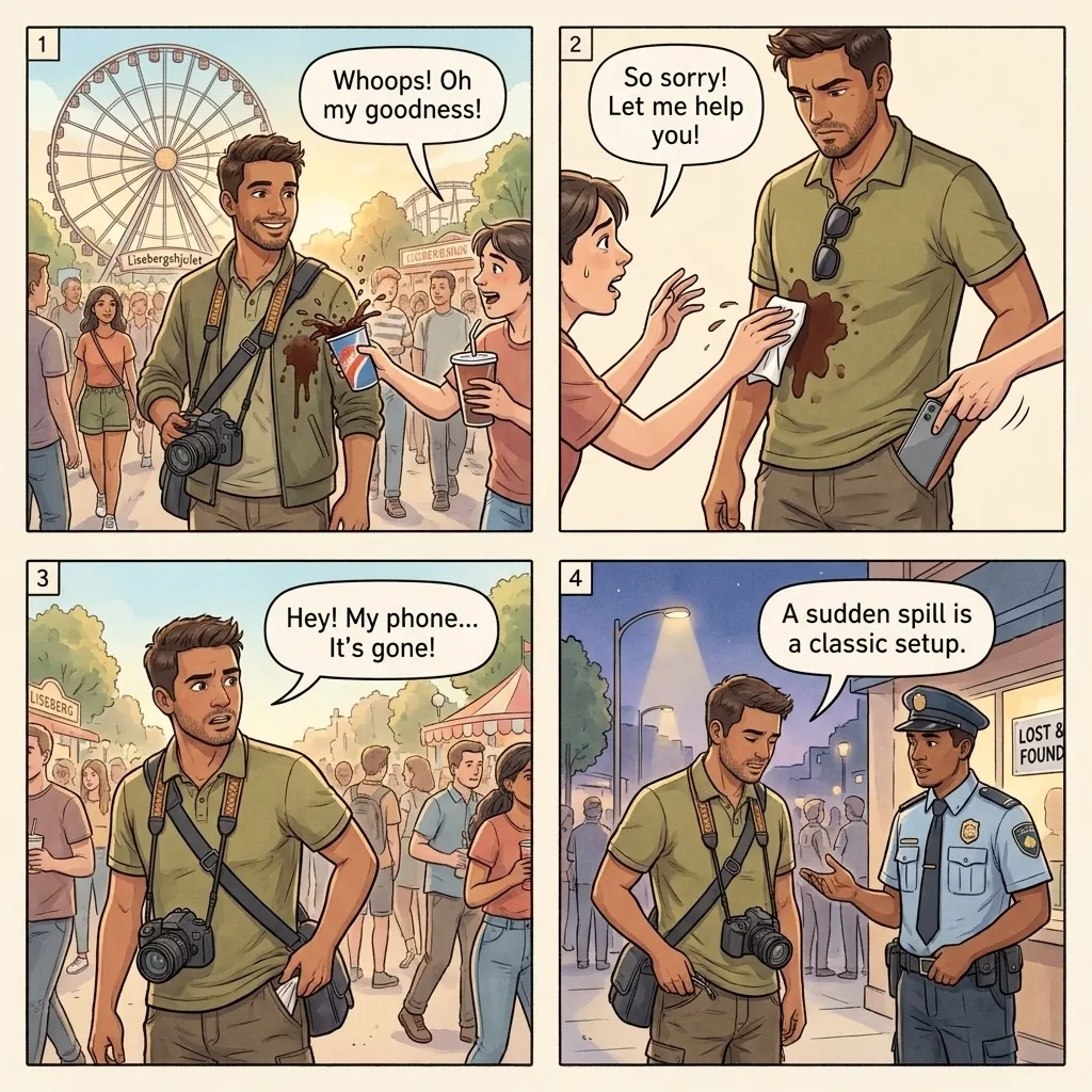 The Festival Crowd Distraction Theft — comic illustration