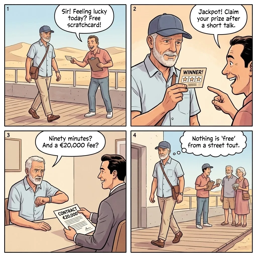 Maspalomas & Playa del Inglés Timeshare Pressure Sales — comic illustration