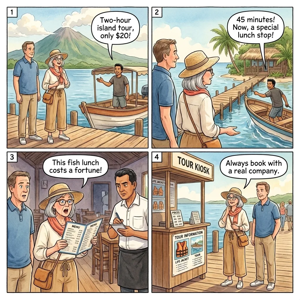 The Isletas Boat-Tour Bait-and-Switch — comic illustration