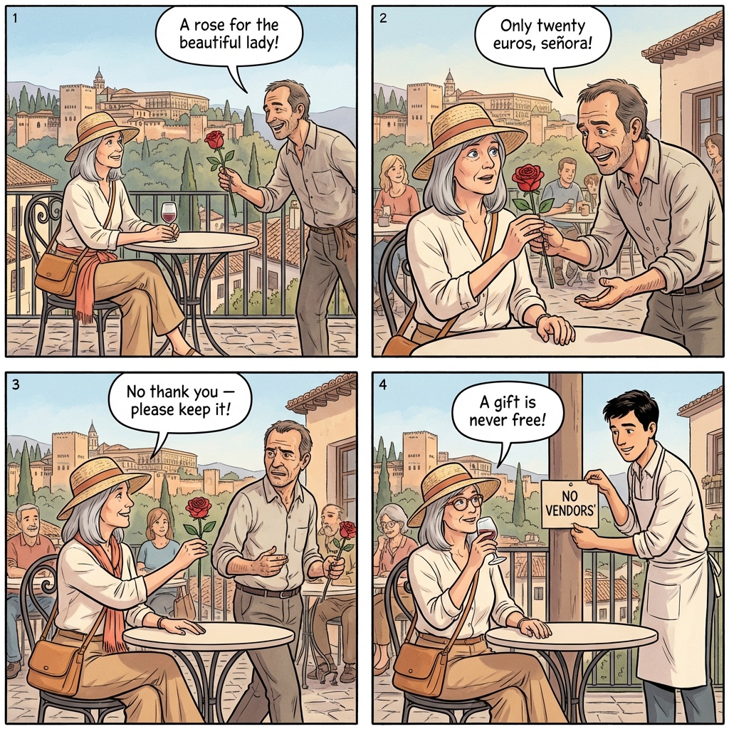 Rosemary / Palm-Reading 'Bruja' Scam — comic illustration