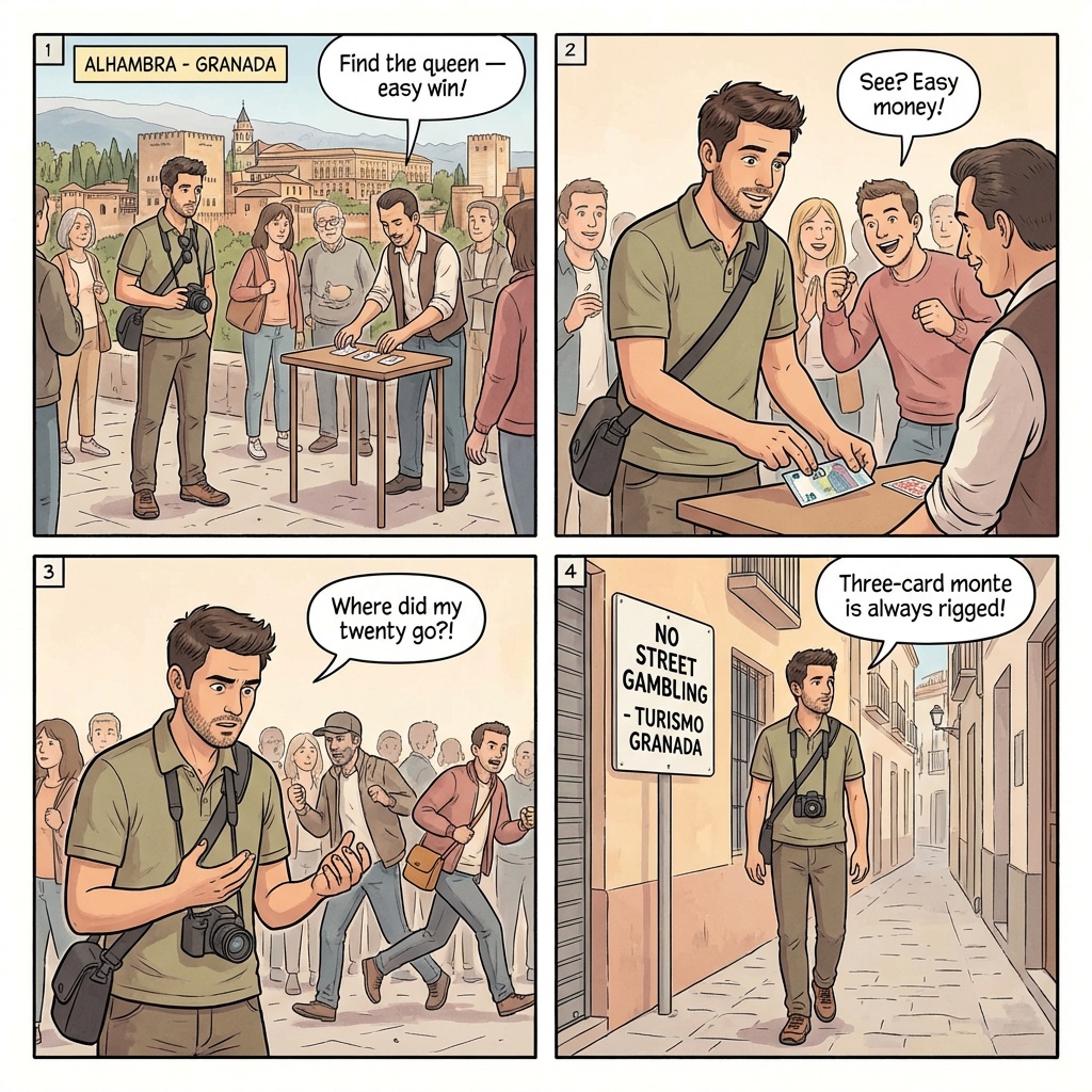 Sacromonte Flamenco Cave & Street-Tout Tour Hustle — comic illustration