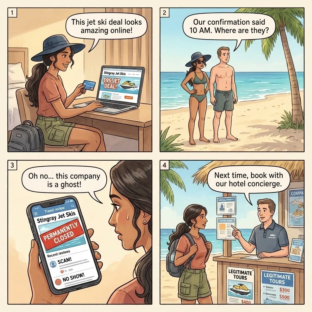 The Seven Mile Beach Discount-Operator Ghost — comic illustration