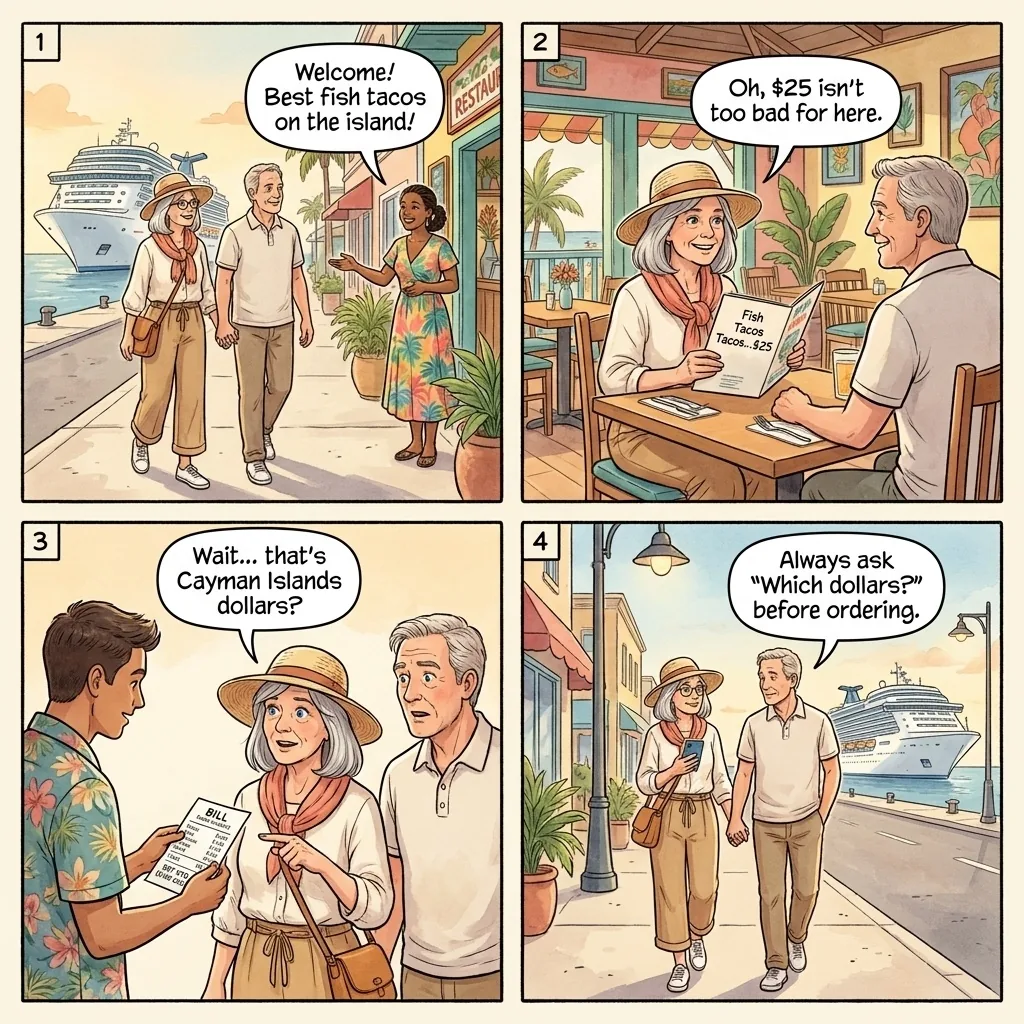 The Harbour Drive Currency-Ambiguous Menu — comic illustration