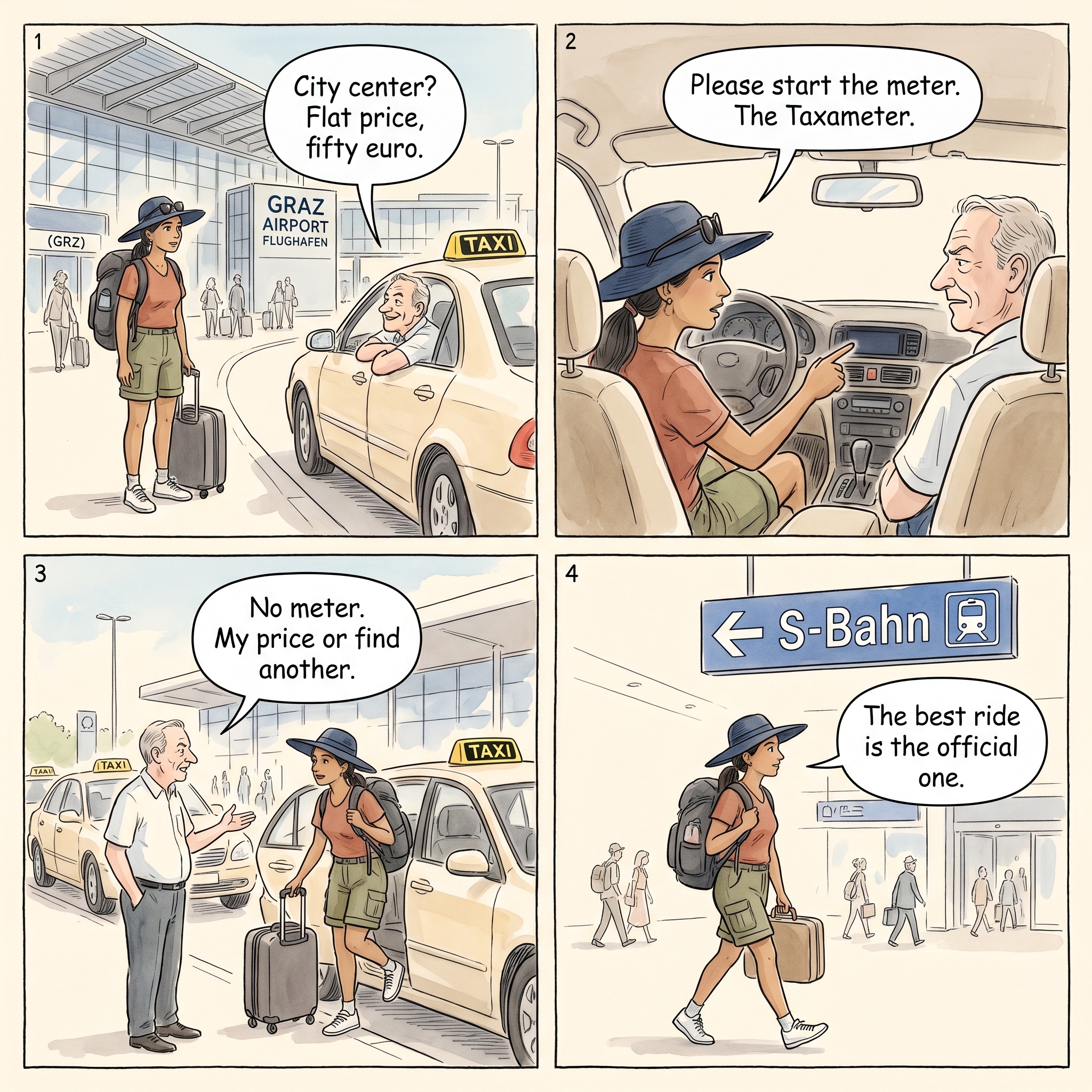 Off-Meter Airport And Nightlife Taxi Overcharge — comic illustration