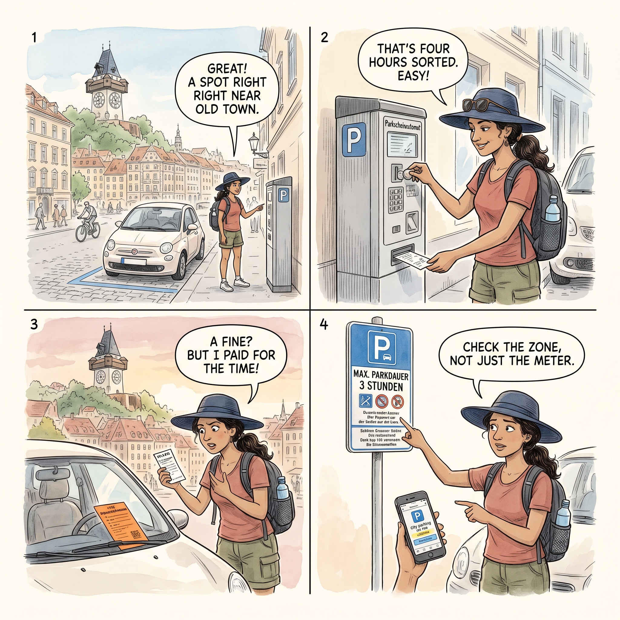 Blue-Zone Short-Term Parking Fine Surprise — comic illustration