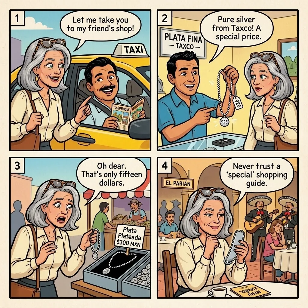 Tlaquepaque Craft-Market Tourist-Price Trap — comic illustration