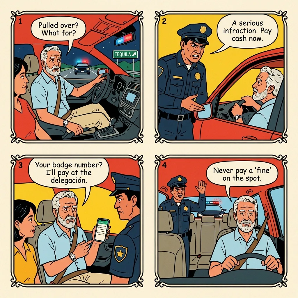 Chapultepec Police Document Shake-Down — comic illustration