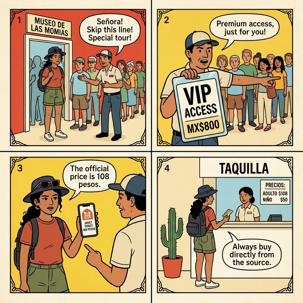 Mummy Museum Reseller Ticket Fraud — comic illustration