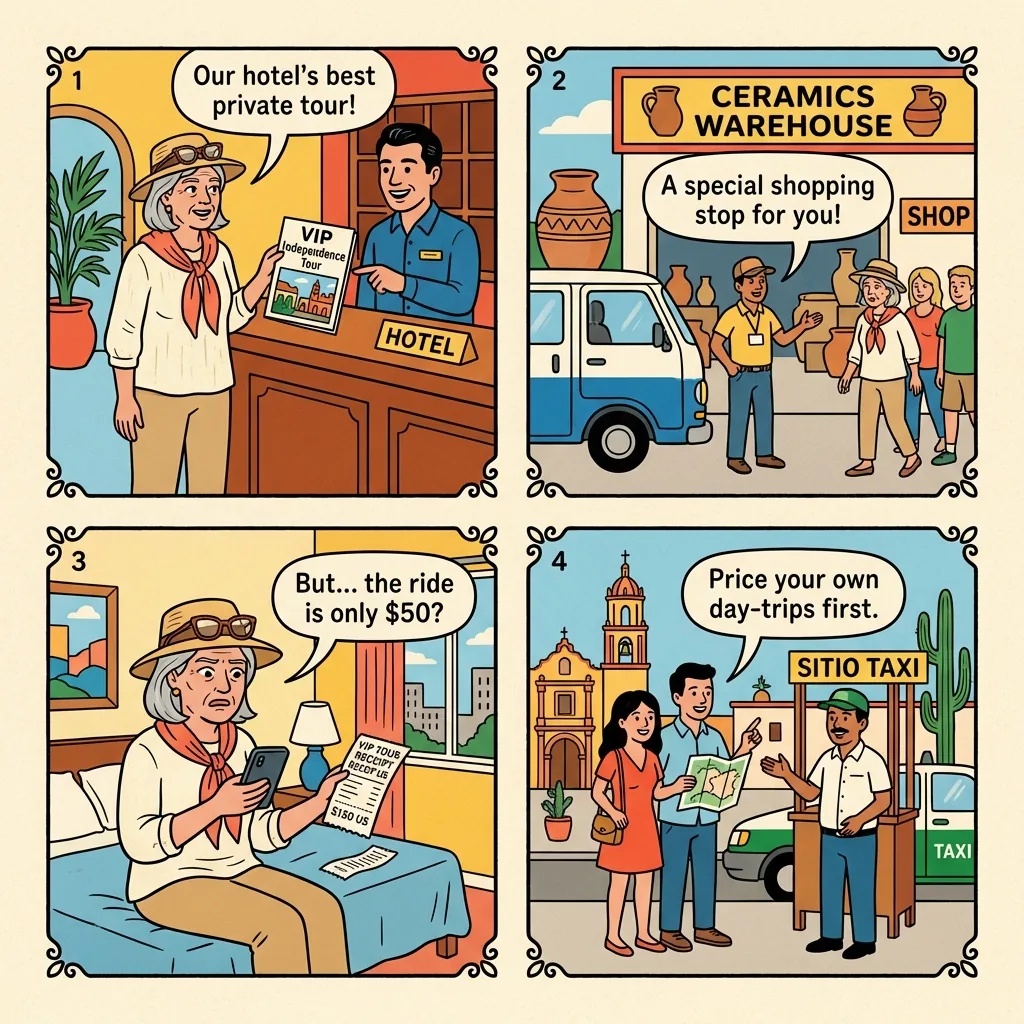 Dolores Hidalgo Day-Tour Kickback — comic illustration